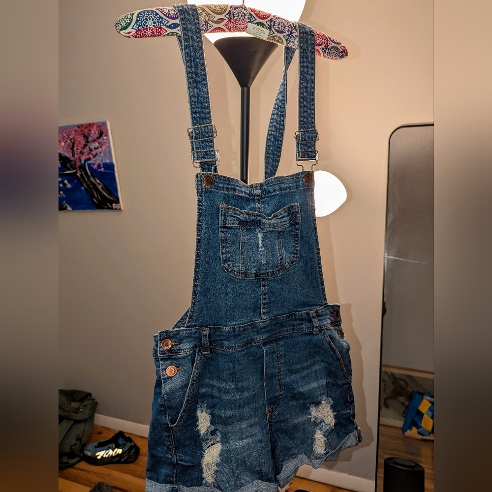 Denim Blue Short Overalls, Adjustable Size L